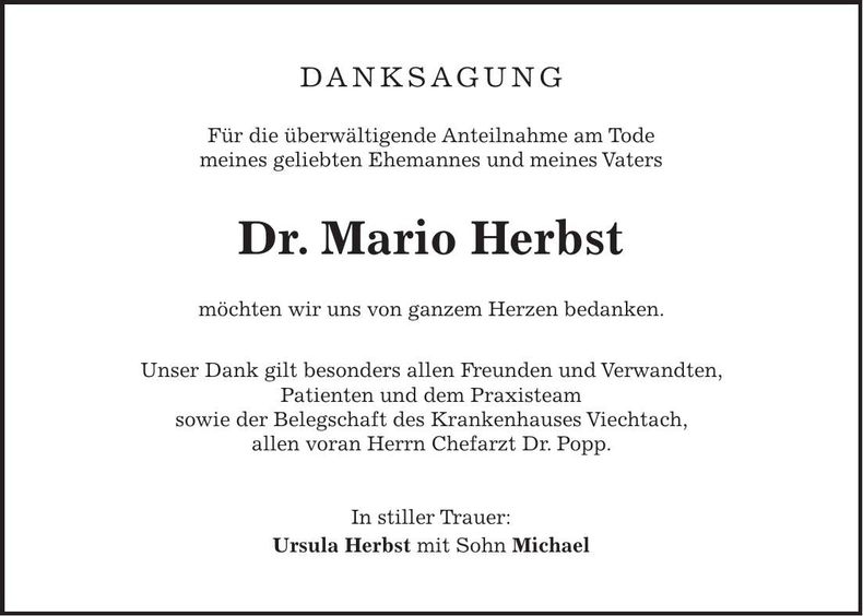 Traueranzeige Mario Dr. Herbst