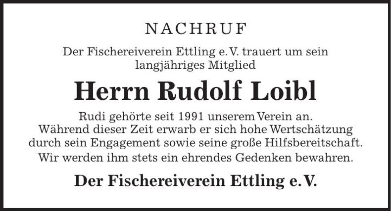 Traueranzeige Rudolf Loibl