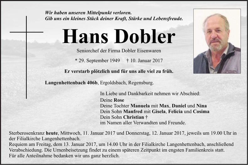 Traueranzeige Hans Dobler