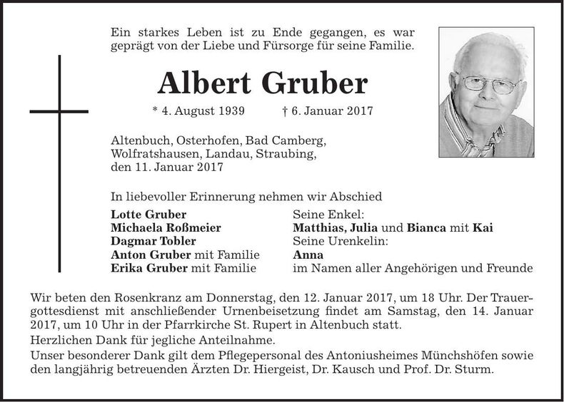 Traueranzeige Albert Gruber