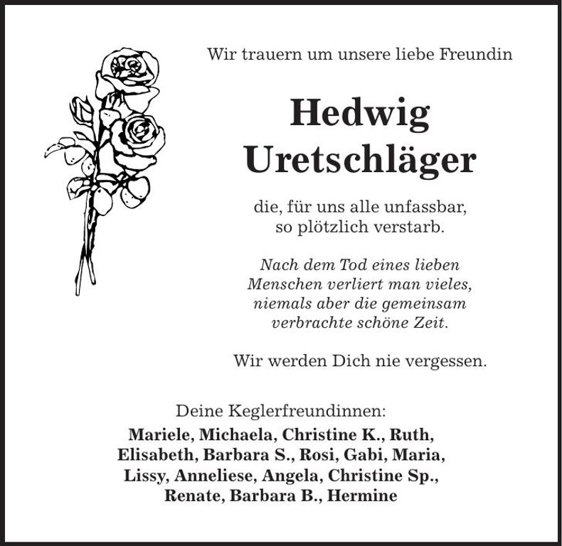 Traueranzeige Hedwig Uretschläger