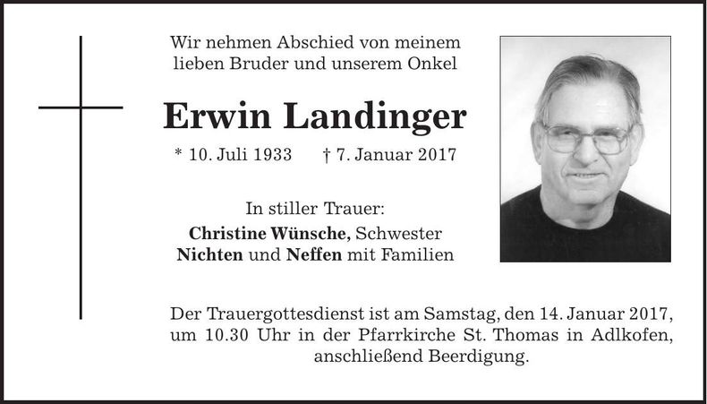 Traueranzeige Erwin Landinger