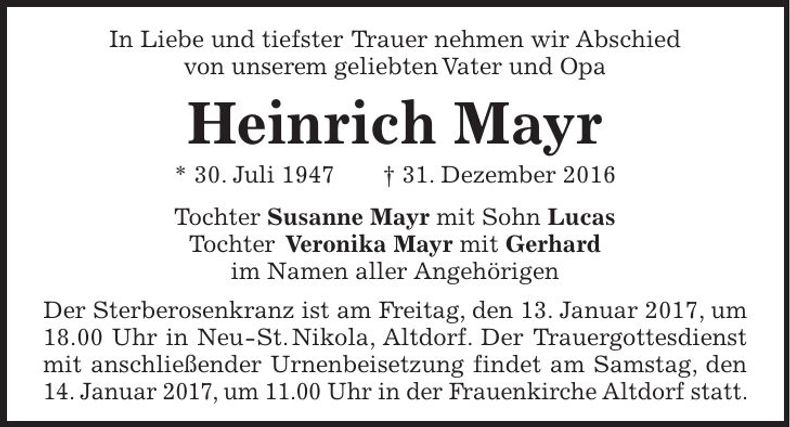 Traueranzeige Heinrich Mayr