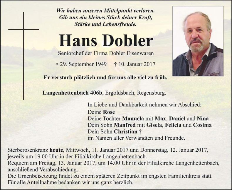 Traueranzeige Hans Dobler