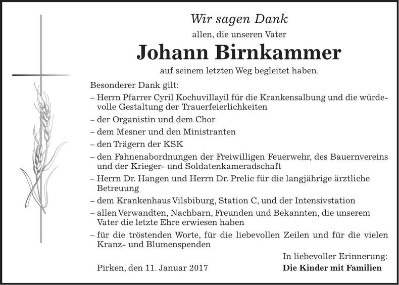 Traueranzeige Johann Birnkammer