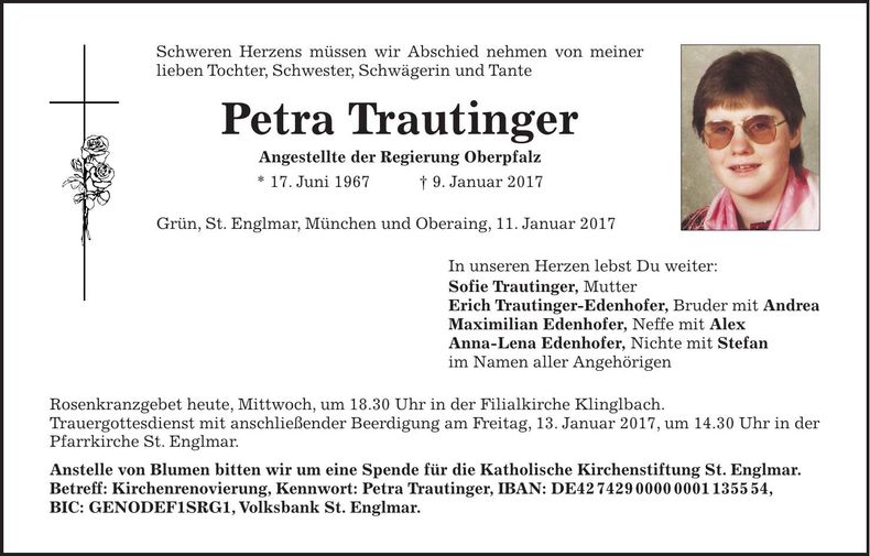Traueranzeige Petra Trautinger
