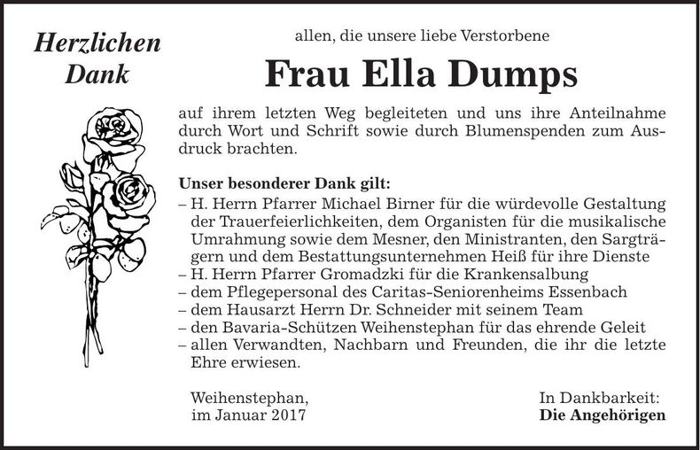 Traueranzeige Ella Dumps