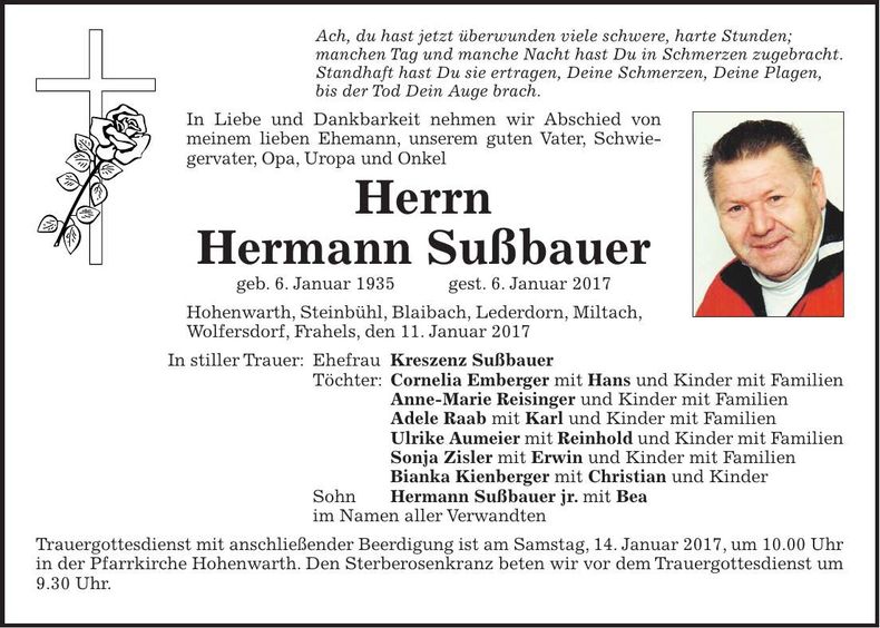 Traueranzeige Hermann Sußbauer