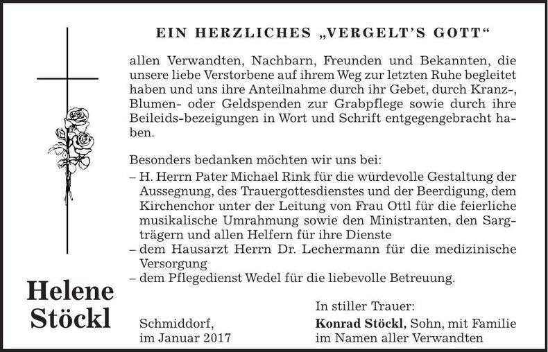 Traueranzeige Helene Stöckl