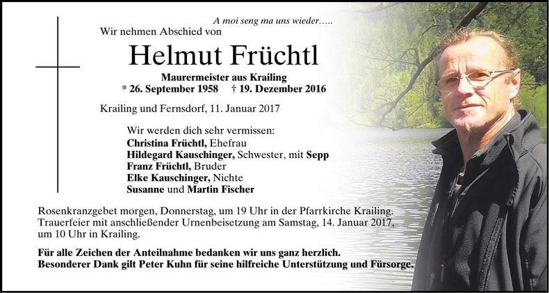 Traueranzeige Helmut Früchtl