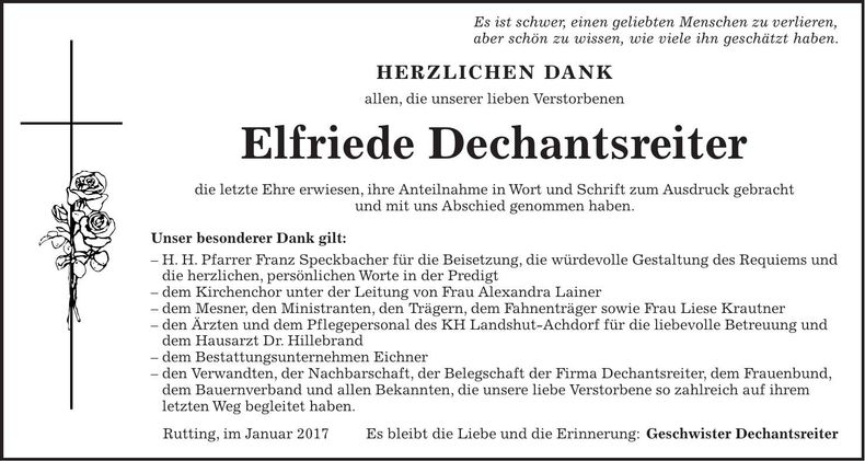 Traueranzeige Elfriede Dechantsreiter