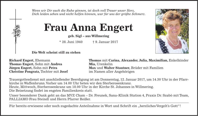 Traueranzeige Anna Engert