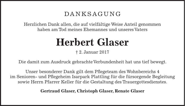 Traueranzeige Herbert Glaser