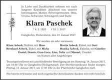 Traueranzeige Klara Paschek