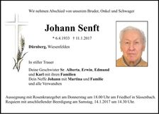 Traueranzeige Johann Senft