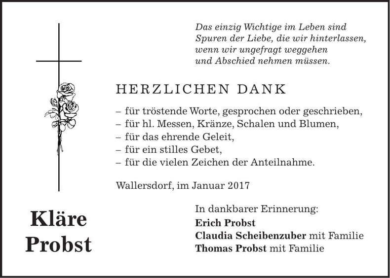 Traueranzeige Kläre Probst