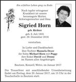 Traueranzeige Sigried Horn