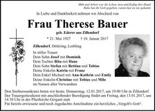 Traueranzeige Therese Bauer