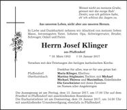 Traueranzeige Josef Klinger