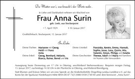 Traueranzeige Anna Surin
