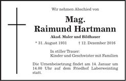 Traueranzeige Raimund Hartmann