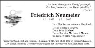 Traueranzeige Friedrich Neumeier