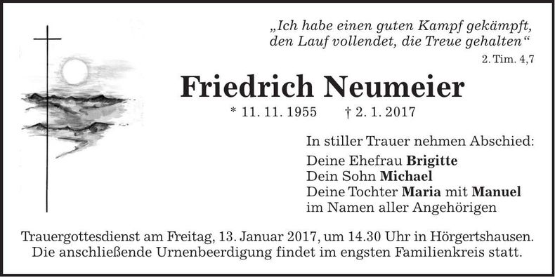 Traueranzeige Friedrich Neumeier