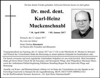 Traueranzeige Dr. med. dent. Karl-Heinz Muckenschnabl