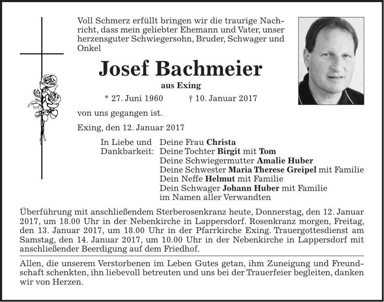 Traueranzeige Josef Bachmeier
