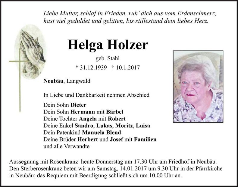 Traueranzeige Helga Holzer