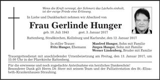 Traueranzeige Gerlinde Hunger