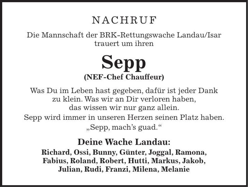 Traueranzeige Josef Bachmeier