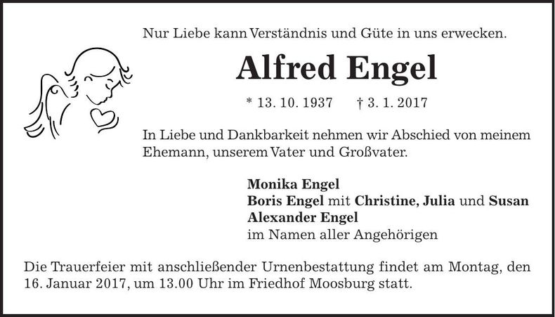 Traueranzeige Alfred Engel