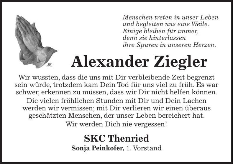 Traueranzeige Alexander Ziegler