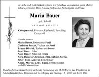 Traueranzeige Maria Bauer
