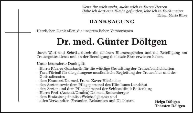 Traueranzeige Günter Döltgen