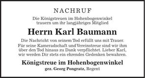 Traueranzeige Karl Baumann