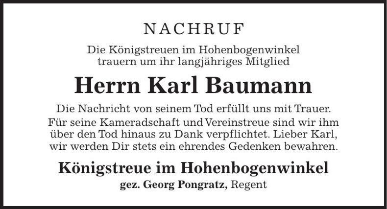 Traueranzeige Karl Baumann