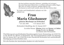 Traueranzeige Maria Glashauser