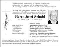Traueranzeige Josef Schabl