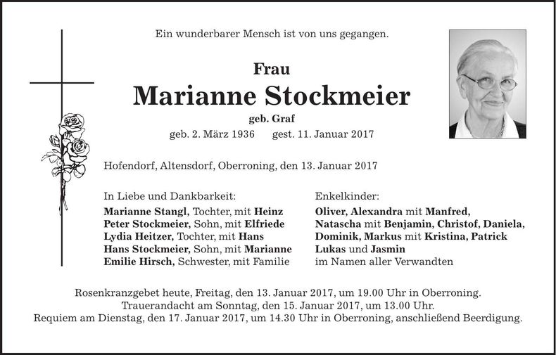 Traueranzeige Marianne Stockmeier