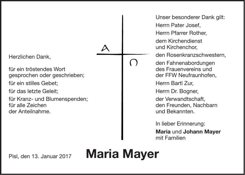 Traueranzeige Maria Mayer
