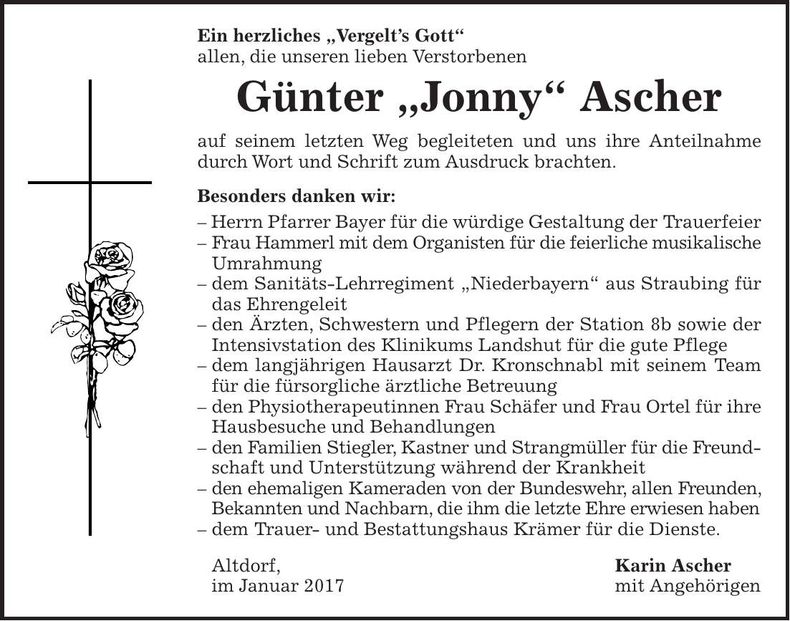 Traueranzeige Günter Ascher