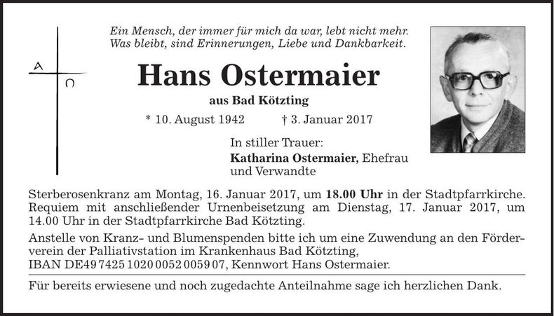 Traueranzeige Hans Ostermaier