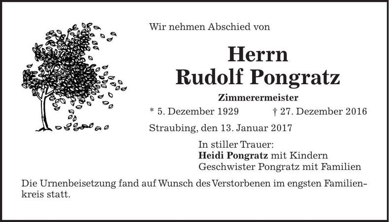 Traueranzeige Rudolf Pongratz