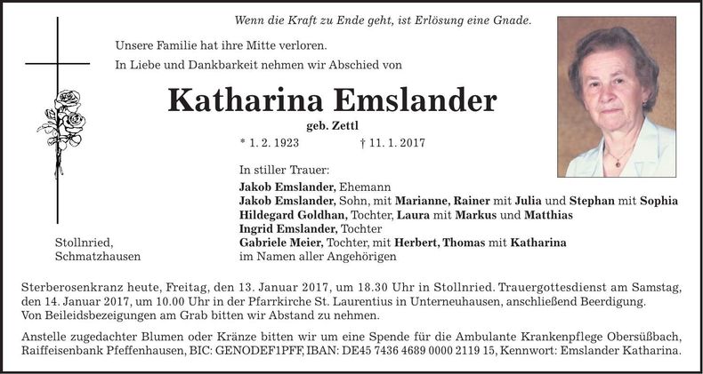 Traueranzeige Katharina Emslander