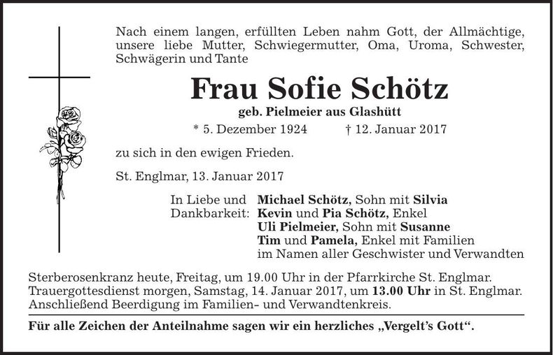 Traueranzeige Sofie Schötz
