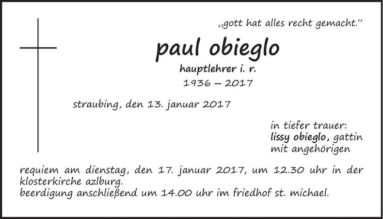Traueranzeige Paul Obieglo