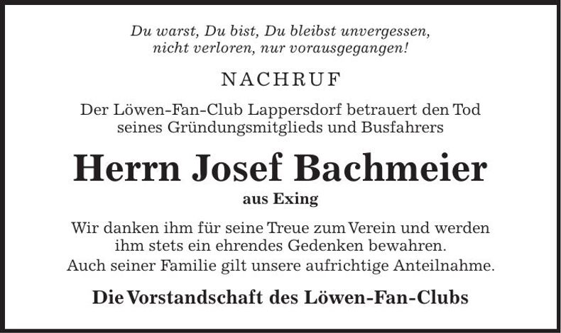 Traueranzeige Bachmeier Josef