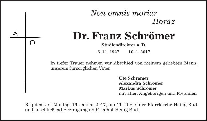 Traueranzeige Franz Schrömer